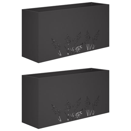 Trädgårdsplanterare 2 st Svart 100 x 30 x 49 cm Kallvalsat stål