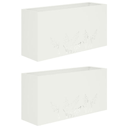 Trädgårdsplanterare 2 st Vit 100 x 30 x 49 cm Kallvalsat stål