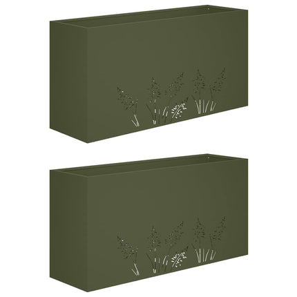 Trädgårdsplanterare 2 st Olivgrön 100 x 30 x 49 cm