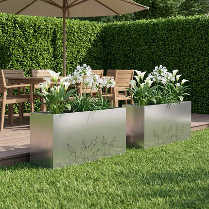 Trädgårdsplanterare 2 st Silver 100 x 30 x 49 cm Rostfritt stål