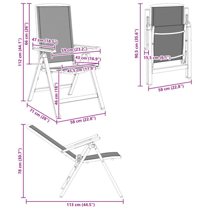 Fällbara trädgårdsstolar 2 pcs Svart 58 x 71 x 112 cm Textilene