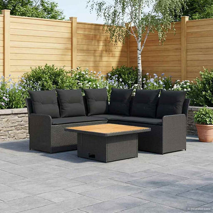 Möbelset med kudde 4 pcs Svart PE Rattan