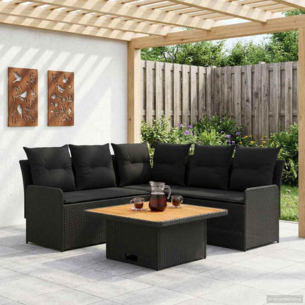 Möbelset med kudde 4 pcs Svart PE Rattan