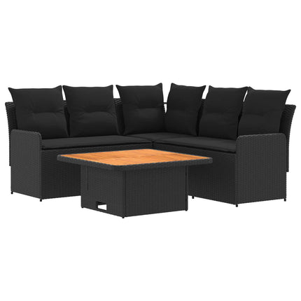 Möbelset med kudde 4 pcs Svart PE Rattan