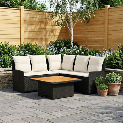 Möbelset med kudde 4 pcs Svart och kräm PE Rattan