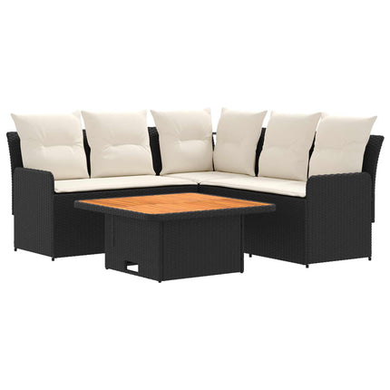 Möbelset med kudde 4 pcs Svart och kräm PE Rattan