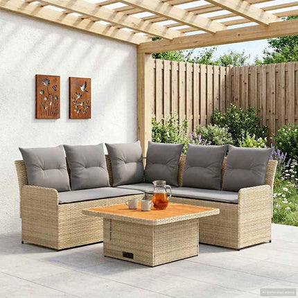 Möbelset med kudde 4 pcs Beige och Ljusgrå PE Rattan