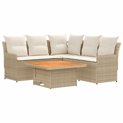 Möbelset med kudde 4 pcs Beige och gräddfärgad PE Rattan