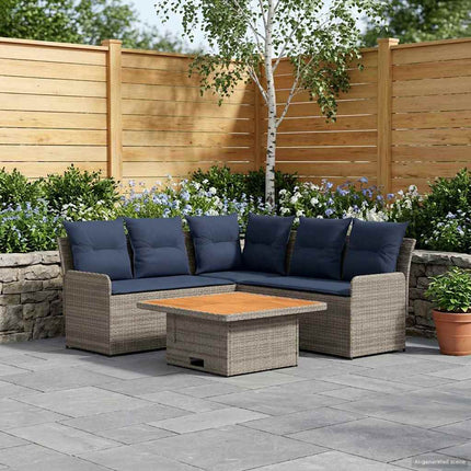 Möbelset med kudde 4 pcs Grå och Marinblå PE Rattan