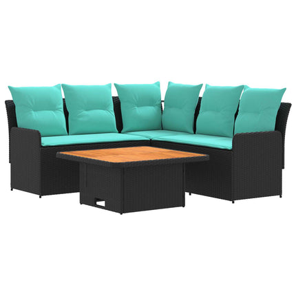 Möbelset med kudde 4 pcs Svart och turkos PE Rattan