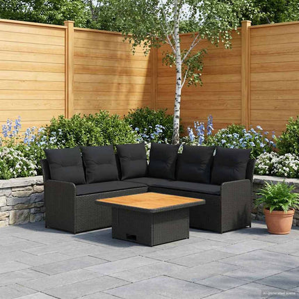Möbelset med kudde 6 pcs Svart PE Rattan
