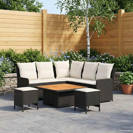 Möbelset med kudde 6 pcs Svart och kräm PE Rattan