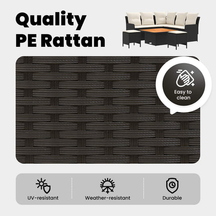 Möbelset 6 st Svart och kräm PE Rattan