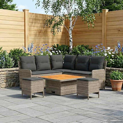 Möbelset med kudde 6 pcs Grå och mörkgrå PE Rattan