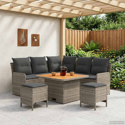 Möbelset med kudde 6 pcs Grå och mörkgrå PE Rattan