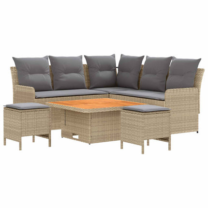 Möbelset med kudde 6 pcs Beige och Ljusgrå PE Rattan