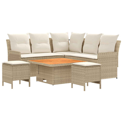Möbelset med kudde 6 pcs Beige och gräddfärgad PE Rattan