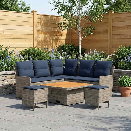 Möbelset med kudde 6 pcs Grå och Marinblå PE Rattan