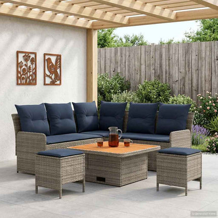 Möbelset med kudde 6 pcs Grå och Marinblå PE Rattan