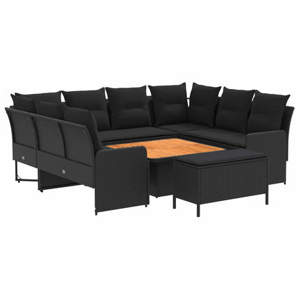 Möbelset med kudde 7 pcs Svart PE Rattan
