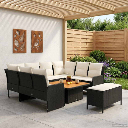 Möbelset med kudde 7 pcs Svart och kräm PE Rattan