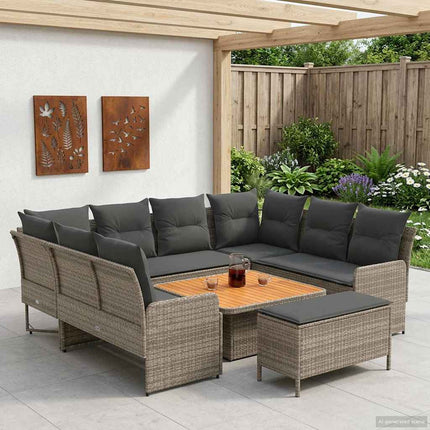 Möbelset med kudde 7 pcs Grå och mörkgrå PE Rattan