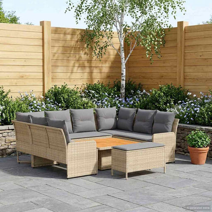 Möbelset med kudde 7 pcs Beige och Ljusgrå PE Rattan