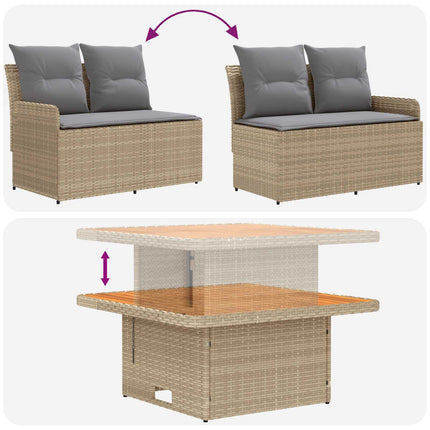 Möbelset med kudde 7 pcs Beige och Ljusgrå PE Rattan