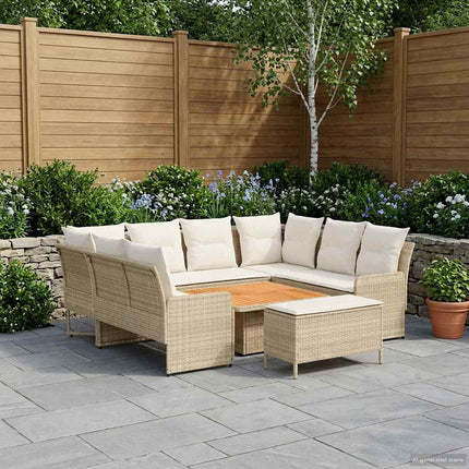 Möbelset med kudde 7 pcs Beige och gräddfärgad PE Rattan