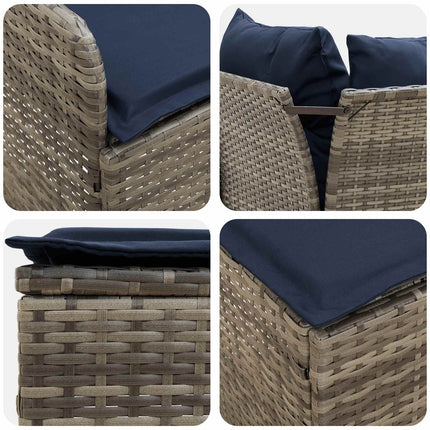 Möbelset med kudde 7 pcs Grå och Marinblå PE Rattan