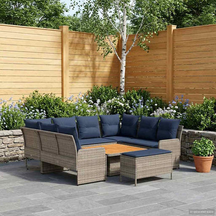 Möbelset med kudde 7 pcs Grå och Marinblå PE Rattan