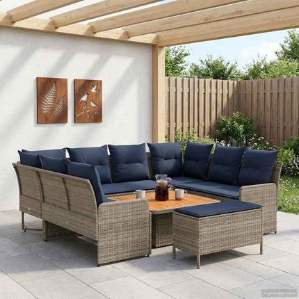 Möbelset med kudde 7 pcs Grå och Marinblå PE Rattan