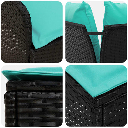 Möbelset med kudde 7 pcs Svart och turkos PE Rattan