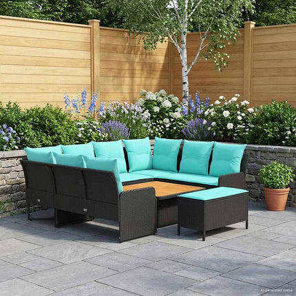 Möbelset med kudde 7 pcs Svart och turkos PE Rattan