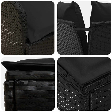 Möbelset med kudde 8 pcs Svart PE Rattan