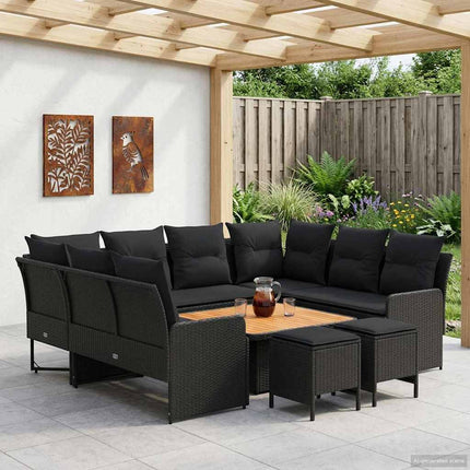 Möbelset med kudde 8 pcs Svart PE Rattan