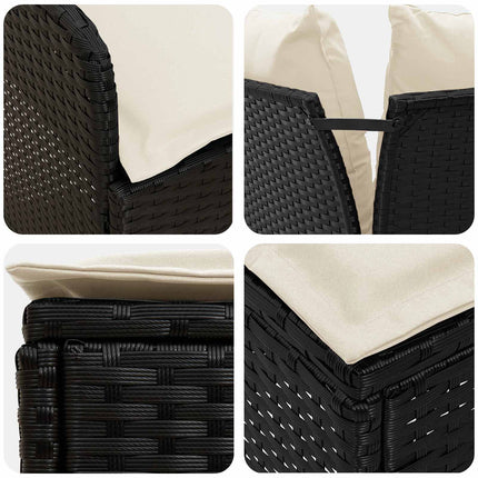 Möbelset med kudde 8 pcs Svart och kräm PE Rattan
