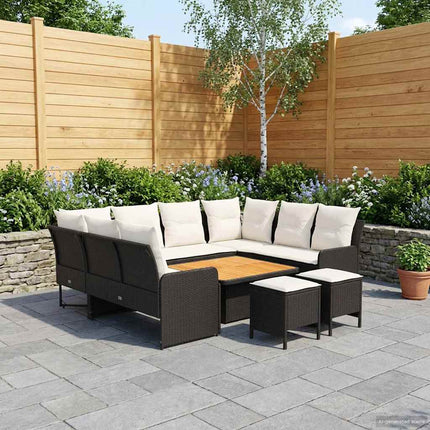 Möbelset med kudde 8 pcs Svart och kräm PE Rattan