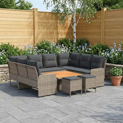 Möbelset med kudde 8 pcs Grå och mörkgrå PE Rattan