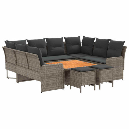 Möbelset med kudde 8 pcs Grå och mörkgrå PE Rattan