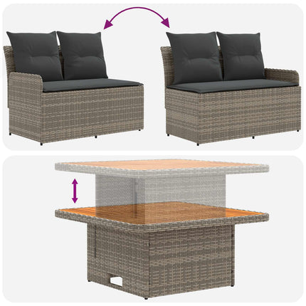 Möbelset med kudde 8 pcs Grå och mörkgrå PE Rattan