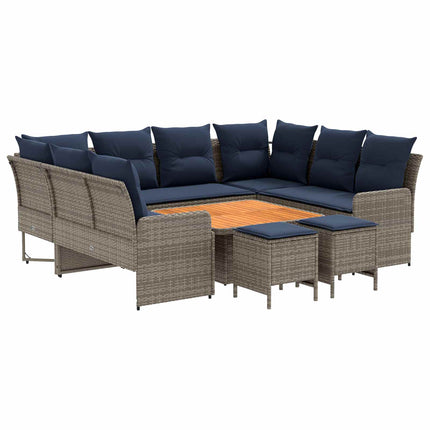 Möbelset med kudde 8 pcs Grå och Marinblå PE Rattan