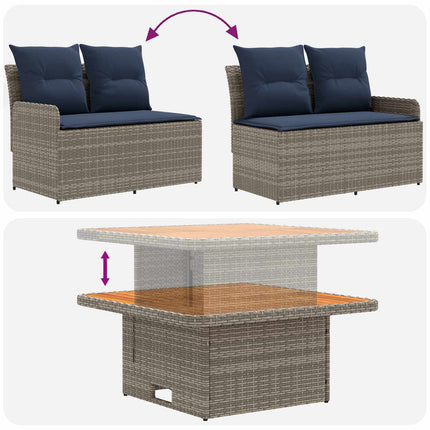 Möbelset med kudde 8 pcs Grå och Marinblå PE Rattan