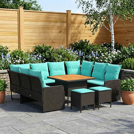 Möbelset med kudde 8 pcs Svart och turkos PE Rattan