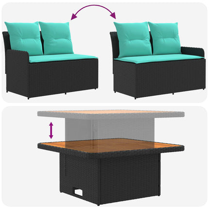 Möbelset med kudde 8 pcs Svart och turkos PE Rattan