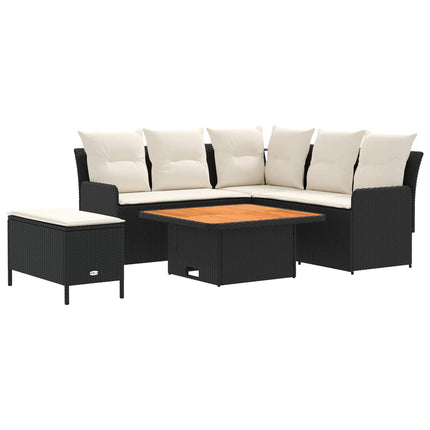 Möbelset med kudde 5 pcs Svart och kräm PE Rattan