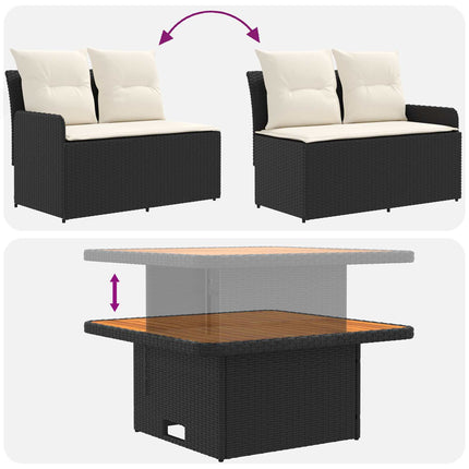 Möbelset med kudde 5 pcs Svart och kräm PE Rattan