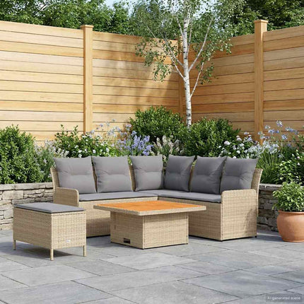 Möbelset med kudde 5 pcs Beige och Ljusgrå PE Rattan
