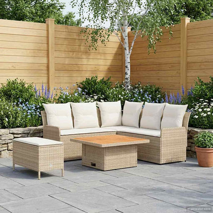 Möbelset med kudde 5 pcs Beige och gräddfärgad PE Rattan
