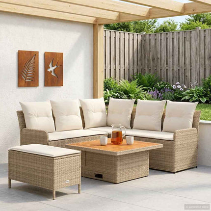 Möbelset med kudde 5 pcs Beige och gräddfärgad PE Rattan